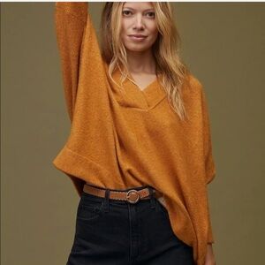 Anthropologie women's marigold v neck pullover knit sweater size S Gold Orange